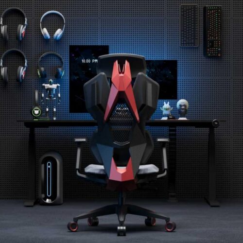 كرسي العاب استرون من افتر وورك - كراسي العاب مريحة فاخرة مع الية متعددة الوظائف، شماعة سماعة راس، اطار منسوج من الياف الكربون ودعم قابل للتكيف للكتف والخشب (احمر)