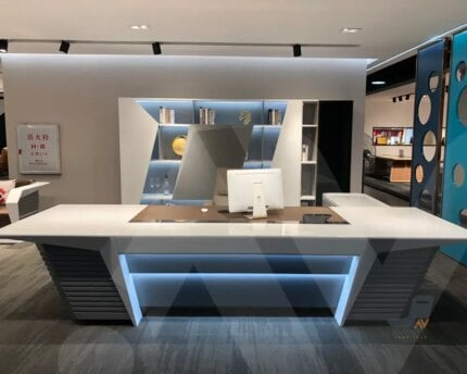 Top Sale Modern White Glossy High End CEO Office Furniture Luxury Wireless Charging Boss Executive Desk